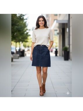 Women’s Dark Blue Denim A-Line Skirt by